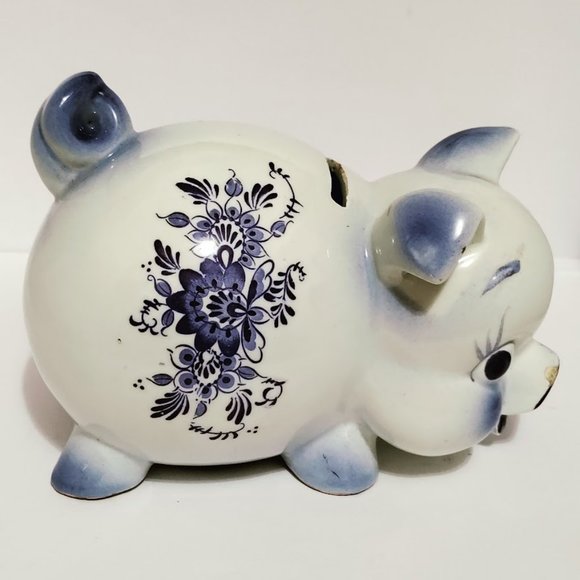 Porcelain Piggy Bank with A Beautiful Design On Sides - Picture 2 of 8